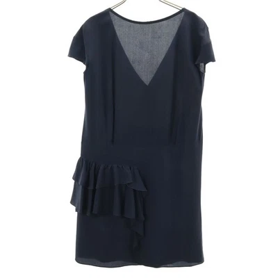 MIUMIU Seda Manga Corta Volantes Una Pieza 42 Azul Marino Manga Francesa Mujer Foto 1 de 4