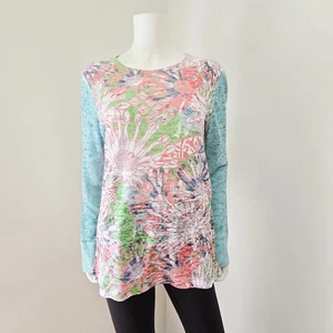 Whimsy Rose Top Womens Size L Thermal Floral Waffle Long Sleeve Boho Western - Picture 1 of 8