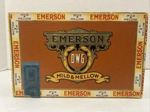 Cigar Box Vintage Emerson DWG Mild Mellow Advertising Decor 50”s 12 Cigar Bands - Picture 1 of 7