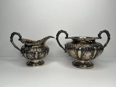 Antiguo juego de té victoriano de plata de ley de 2 piezas Londres 1863 por William Hunter Foto 1 de 4