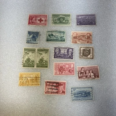 15 estampillas conmemorativas 3c 1941-1955 de Estados Unidos usadas/canceladas. Lote variado. Envíos de $1. Foto 1 de 4