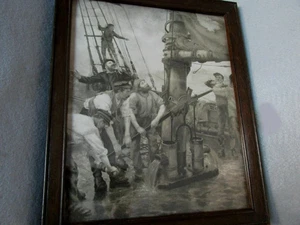 Antique Nautical, Maritime Print of Sailors on Ship in Storm - Picture 1 of 2