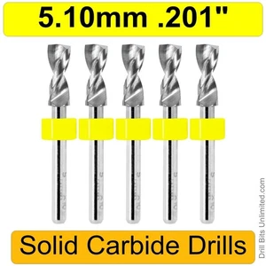 5.1mm .200" Carbide Drill Bits FIVE Pcs. 1/8" Shank  - Premium Solid Carbide N - Picture 1 of 3