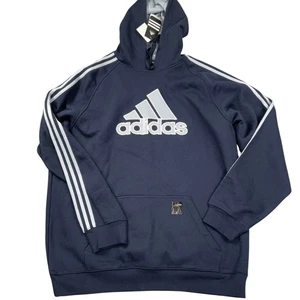 Adidas Slope Hoodie Men 2XL Navy Blue Stripe Stitched Pullover Sweatshirt - Picture 1 of 9