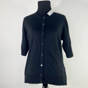 NWT  7th Avenue New York & Co Button Front Cardigan Women L Black Short Sleeve - Picture 1 of 9