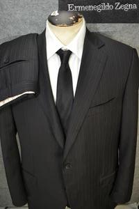 Ermenegildo Zegna Trofeo 2 Piece Suit Men 46L Black Pinstripe Wool - Pants 36x32 - Picture 1 of 24