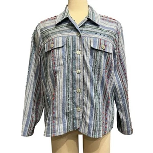 Draper’s & Damon’s Striped Button Up Shirt Embellished Petite XL Cottage Prairie - Picture 1 of 9