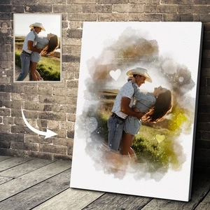 Personalised Watercolour Portrait From Photo Custom Gift, Framed Print Or Canvas - Picture 1 of 9