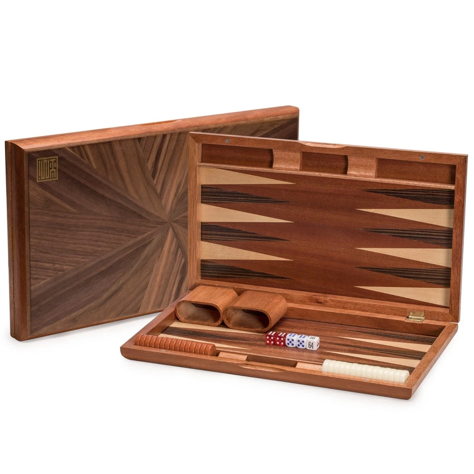 Backgammon Game Set With Wood Inlay Board and Accessories 17 Inches