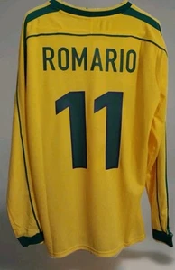 BRAZIL 1998/2000 AWAY SHIRT NIKE SOCCER JERSEY #11 ROMARIO LONG SLEEVE XL - Picture 1 of 6