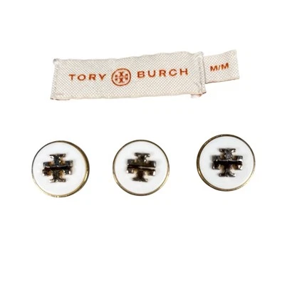 Tory Burch Replacement Buttons Lot of 3 And Label White Gold Logo Hardware - Image 1 of 4