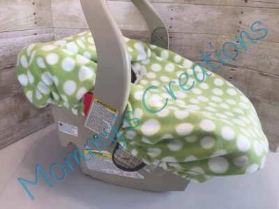 Infant Car Seat Carrier Cover New Handmade Fleece Green w/ White Circles - Image 1 of 2