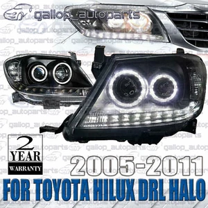 LED Head Lights Black DRL HALO Projector Angel Eyes For Toyota HILUX 2005-2011 - Picture 1 of 6