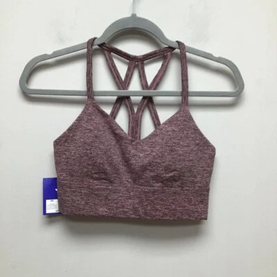 Joy Lab Womens Sports Bra Pink Black Heathered Stretch Mesh Crossback XS New - Image 1 of 4