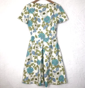 VTG Hand Made Midi Dress Sz M 36" Floral Cotton Short Sleeve Back Zip Fitted - Picture 1 of 11