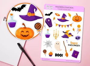 Halloween Collection Planner Stickers Pumpkin Ghost Spiderweb Witch Hat Autumn - Picture 1 of 2