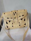 Hand Made Mexico Boho Western Floral Cream Tooled Leather Shoulder Bag Read