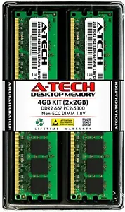 A-Tech 4GB 2 x 2GB PC2-5300 Desktop DDR2 667 MHz 240pin DIMM Memory RAM 2x 2G 4G - Picture 1 of 2