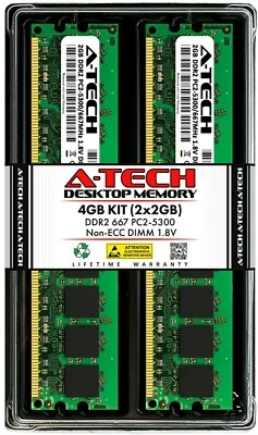 A-Tech 4GB 2 x 2GB PC2-5300 Desktop DDR2 667 MHz 240pin DIMM Memory RAM 2x 2G 4G - Image 1 of 2