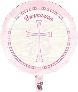 Divinity Pink Cross Religious Theme Party Decoration 18" Mylar Balloon COMMUNION - Picture 1 of 1