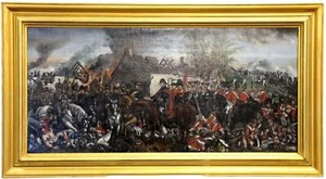 LARGE ANTIQUE OIL ON CANVAS PAINTING OF FRENCH NAPOLEON'S 1815 WATERLOO BATTLE. - Picture 1 of 3