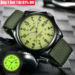 Military Army Mens Date Canvas Strap Analog Quartz Sport Wrist Watch Gift NEW - Picture 1 of 15