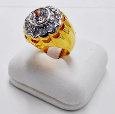 ANILLO HOMBRE ZAFIRO BLANCO SYN ORO AMARILLO 18K 24K RELLENO GP ESTATE DOMO TALLA 10 Foto 1 de 4