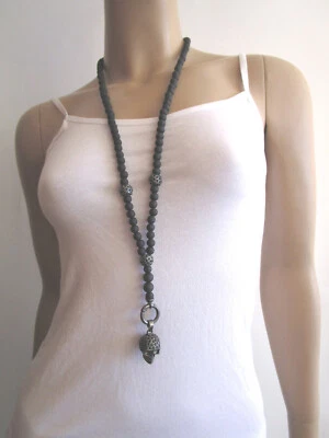 Modekette Hals Kette lang Schwarz Totenkopf Skull Shamballa Perlen Strass NEU ! - Bild 1 von 4