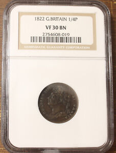 1822 Great Britain 1/4 Penny Farthing NGC VF 30 BN.................Lot 1894