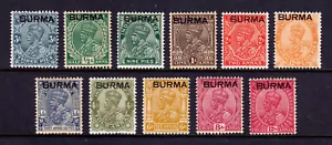 BIRMANIA — SCOTT 1/12 — EMISSIONE KGV 1937, 11 VALORI — MH — SCV $23 - Foto 1 di 2