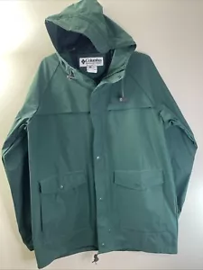Vintage Columbia Mens Rain Jacket Green Full Zip Long Sleeve Hooded Size L PVC - Picture 1 of 20