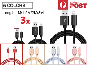 3X Nylon Fast USB Cable Charger cord Charging For iPhone 7 8 X 11 12 13 14 Pro - Picture 1 of 14