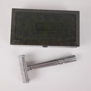 Vintage Gillette GEM Rasierer Braun Grün Kunststoffetui Micromatic - Bild 1 von 7