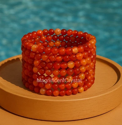 Pulsera con cuentas de cornalina natural de 4 mm 5 piezas elástica piedra roja joyería regalos para mujeres Foto 1 de 4