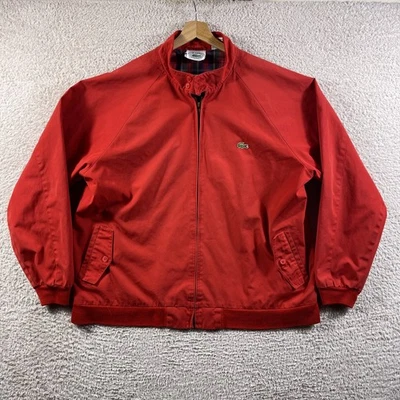 Chaqueta De Colección Años 90 Izod Lacoste Para Hombres XL Roja Bombardero Harrington Forrada a Cuadros Preppy Foto 1 de 4