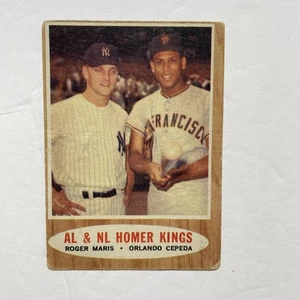 1962 Topps #401- AL/NL HR Kings: Orlando Cepeda, Roger Maris (basso grado) - Foto 1 di 2