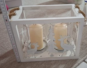 Kerzenhalter Weihnachten Holz Elche weiß - Bild 1 von 3