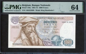 Bélgica 1961-1975 1000 francos, P136a, PMG 64 UNC - Imagen 1 de 2