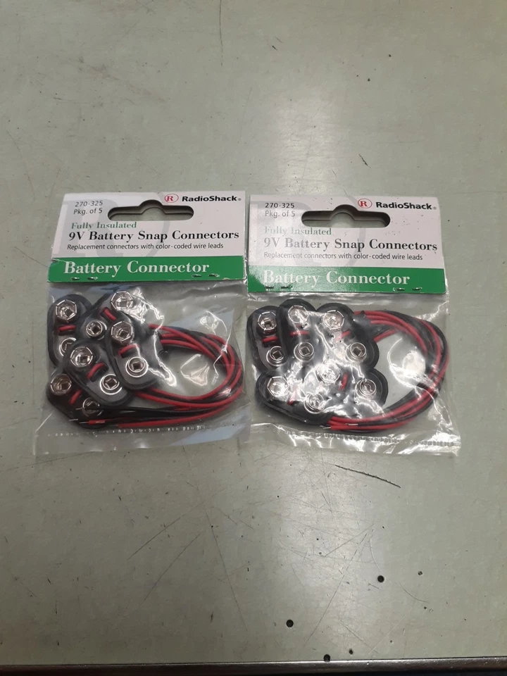 RadioShack Fully Insulated 9v Battery Snap Connectors 270-0325 Pkg