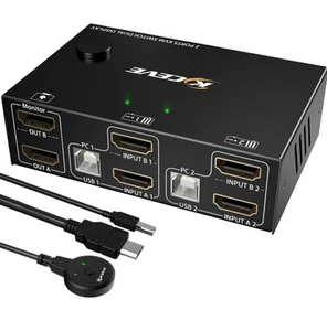 Commutateur KVM Double Moniteur 2 Ports HDMI 4K@60Hz USB Hub Câbles Contrôle pour 2 PC - Photo 1/9