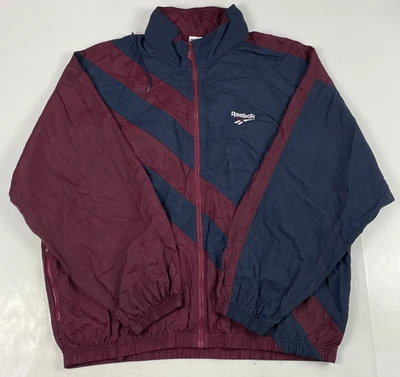 VINTAGE Reebok Jacket Mens Extra Large Blue Maroon Windbreaker Track Retro 90s - Image 1 of 4