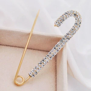 Luxury Safety Pin Fixed Clothes Brooch Crystal Rhinestones Cardigan Clip Corsage - Picture 1 of 17