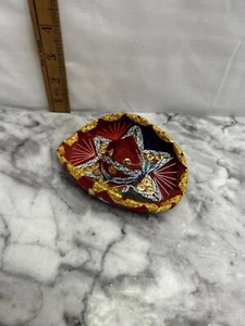 Vintage Souvenir Mexican Mini-Sombrero Mariachi Red Velvet Multicolor Hat - Picture 1 of 7