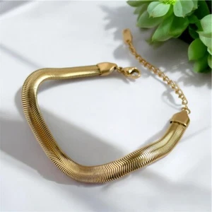 Pulsera de espiga gruesa chapada en oro de 14K y sin deslustre para mujer - Imagen 1 de 14