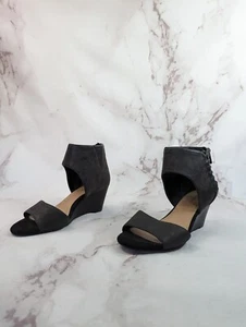 Torrid Black Wedge Women 6.5 W Wide Heel Sandal Open Toe Zip Faux Leather - Picture 1 of 10