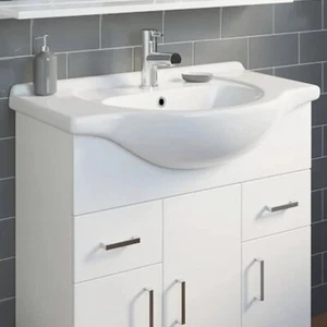 Lavabo semi-empotrado blanco brillante - 750 mm con orificio de grifo individual baño contemporáneo - Imagen 1 de 8