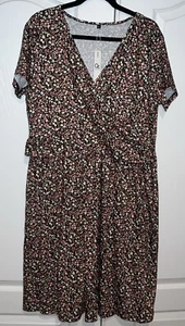 Ouges Faux Wrap Dress Women Short Sleeve Midi Pocket Sz XXL Stretch Cottage Core - Picture 1 of 13