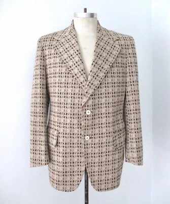 Chaqueta Blazer De Colección Años 70 SUPERFLY Marrón Beige Geométrico Poli Tejido Disco Pimp 42 Foto 1 de 4
