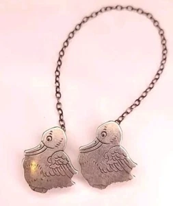 Vintage Sterling Silver Wallace Bib Chain Sweater Scarf Clips Duck Swan - Picture 1 of 6