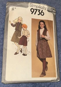 Simplicity 9736 Girls 12 Vintage Sewing Pattern Skirt Bolero Vest Blouse - Picture 1 of 4